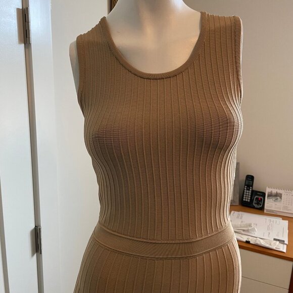 Pink Tartan Stretch Ballet Dress Fit & Flare Ribbed Viscose Nylon Camel/Tan XS - Picture 4 of 15